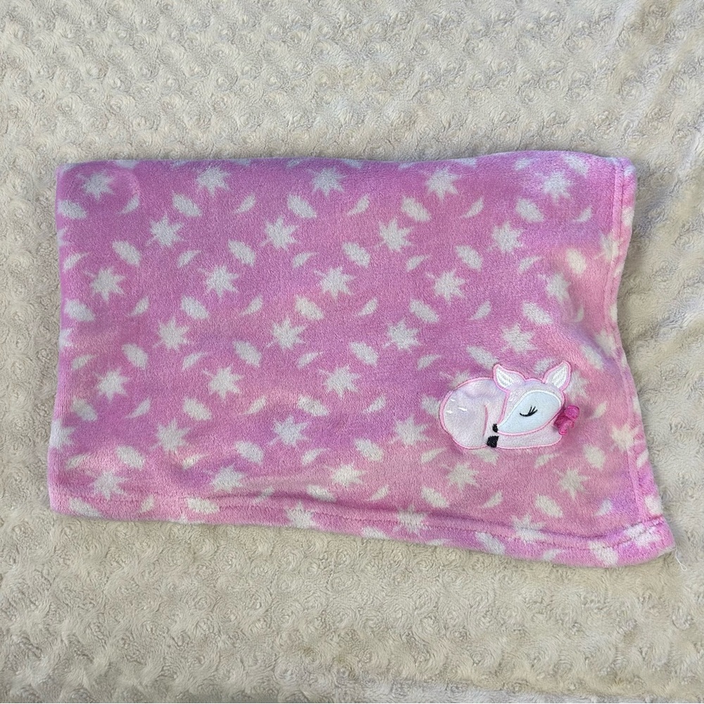 Le Bebe Favorite Pink Deer Fawn Baby Blanket Security Lovey White Leaf Leaves